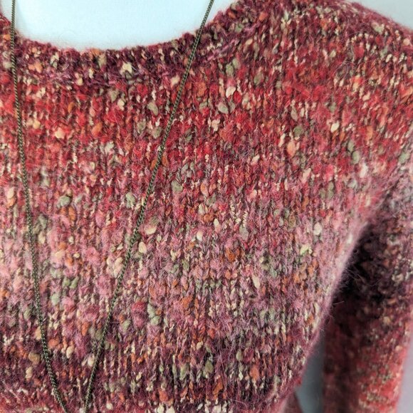 VTG 90s Y2K Talbots Red & Pink Ombre Speckled Fuzzy Knit Long Sleeve Sweater - Picture 5 of 7